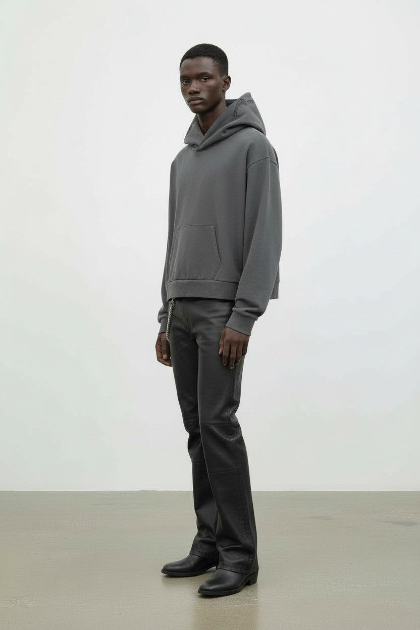 LEATHER PATCH HOODIE