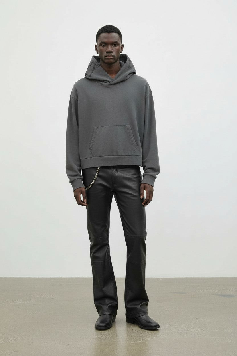 LEATHER PATCH HOODIE